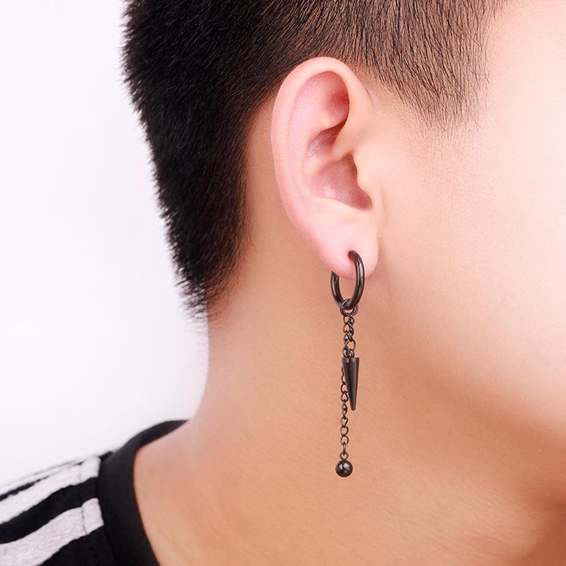 SET Bông Tai Nam Titan Dây Xích Dáng Dài Sỏ Phong Cách Hàn Kiểu Sỏ Lỗ Tai (2 Chiếc)