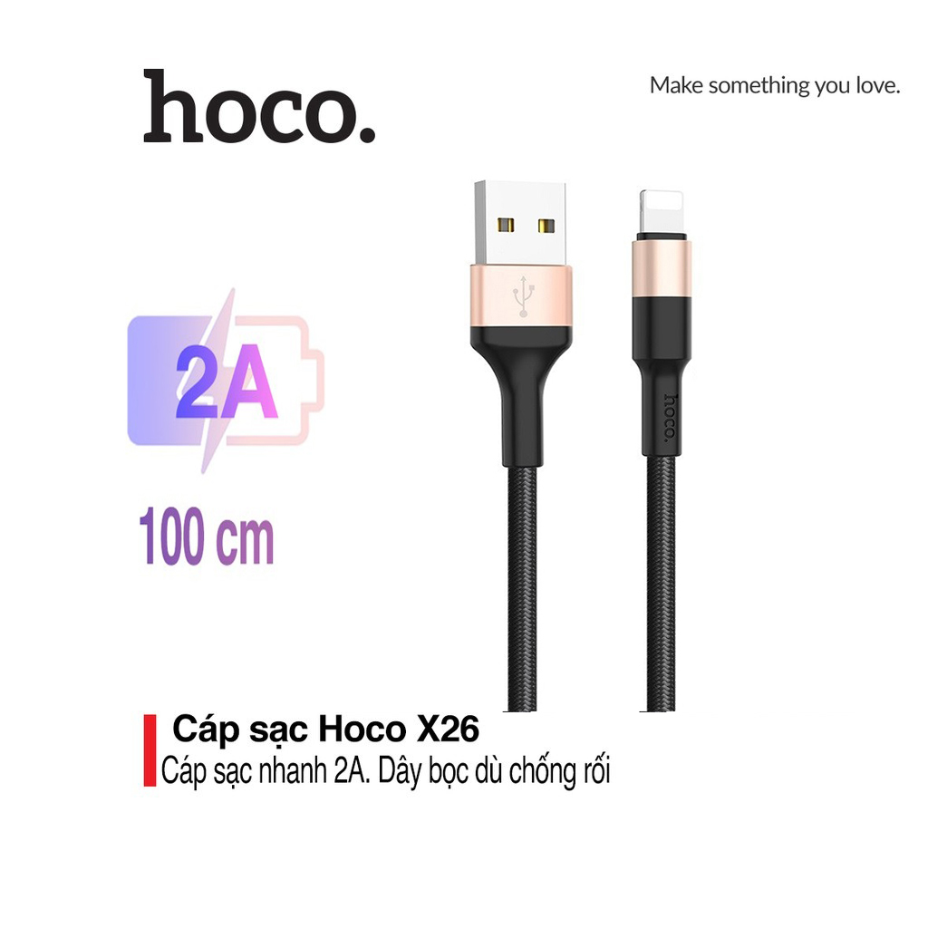 Cáp sạc 2A Hoco X26 Lightning dây bọc dù truyền dữ liệu dài 1M cho iPhone/iPad