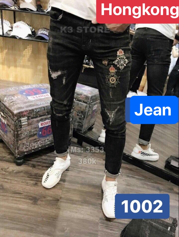 QUẦN JEAN NAM CHẤT BÒ ĐEN THÊU LOGO ROYAL THƯỢNG HẢI, CO GIÃN NHẸ CAO CẤP DB-1002 HONG KONG FASHION