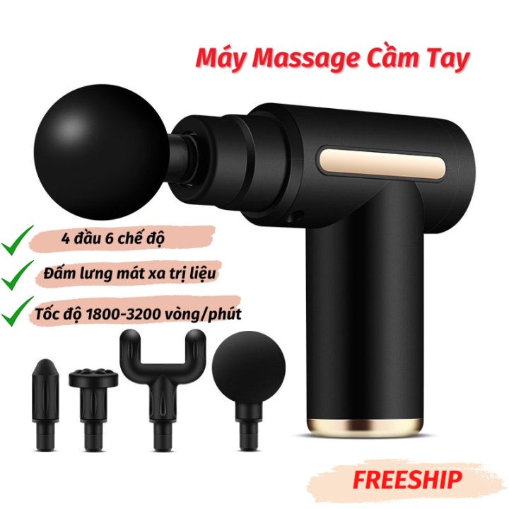 Máy massage cầm tay máy mát xa toàn thân cao cấp 4 đầu và 6 chế độ rung giảm đau nhức mỏi cơ thể động cơ mạnh mẽ - Súng mát xa cầm tay súng massage cầm tay toàn thân máy massage cổ vai gáy