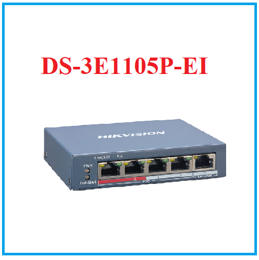 Switch Poe 4 port Hikvision DS-3E1105P-EI (4 port x 10/100 Mbps, công suất 65W, cấp nguồn lên đến 250m)
