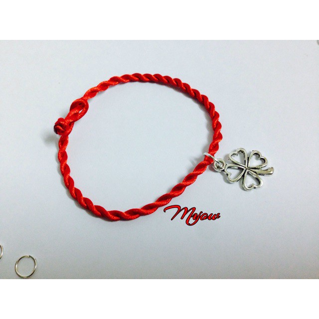 Vòng Tay Chỉ Đỏ May Mắn Mix Cỏ 4 Lá