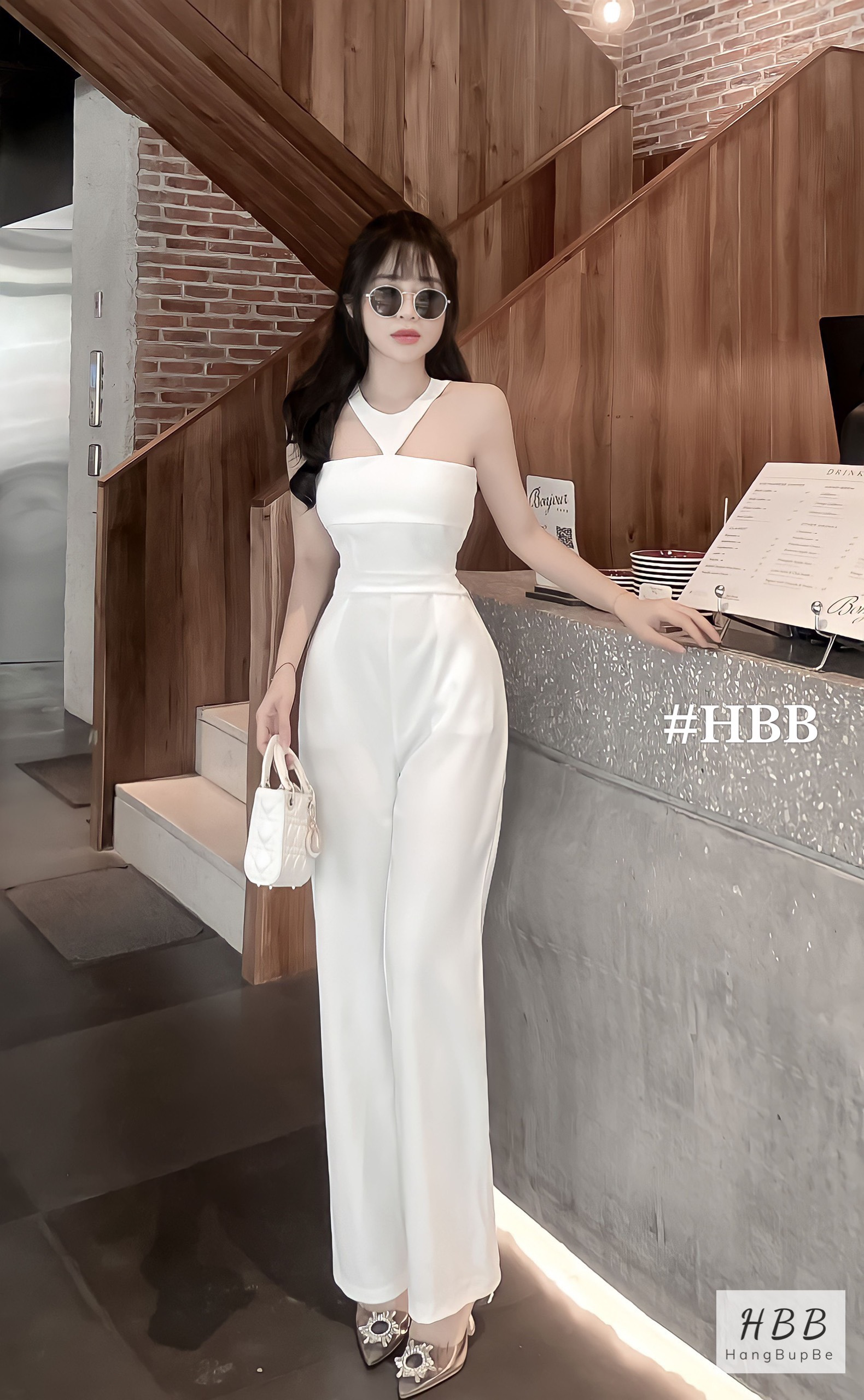 Jumpsuit chất cotton quần dài cúp ngực yếm cổ cực tôn dáng, Jumpsuit cúp ngực quần dài cổ yếm phong cách, Jumpsuit dáng dài cúp ngực cổ yếm xinh xắn MTB