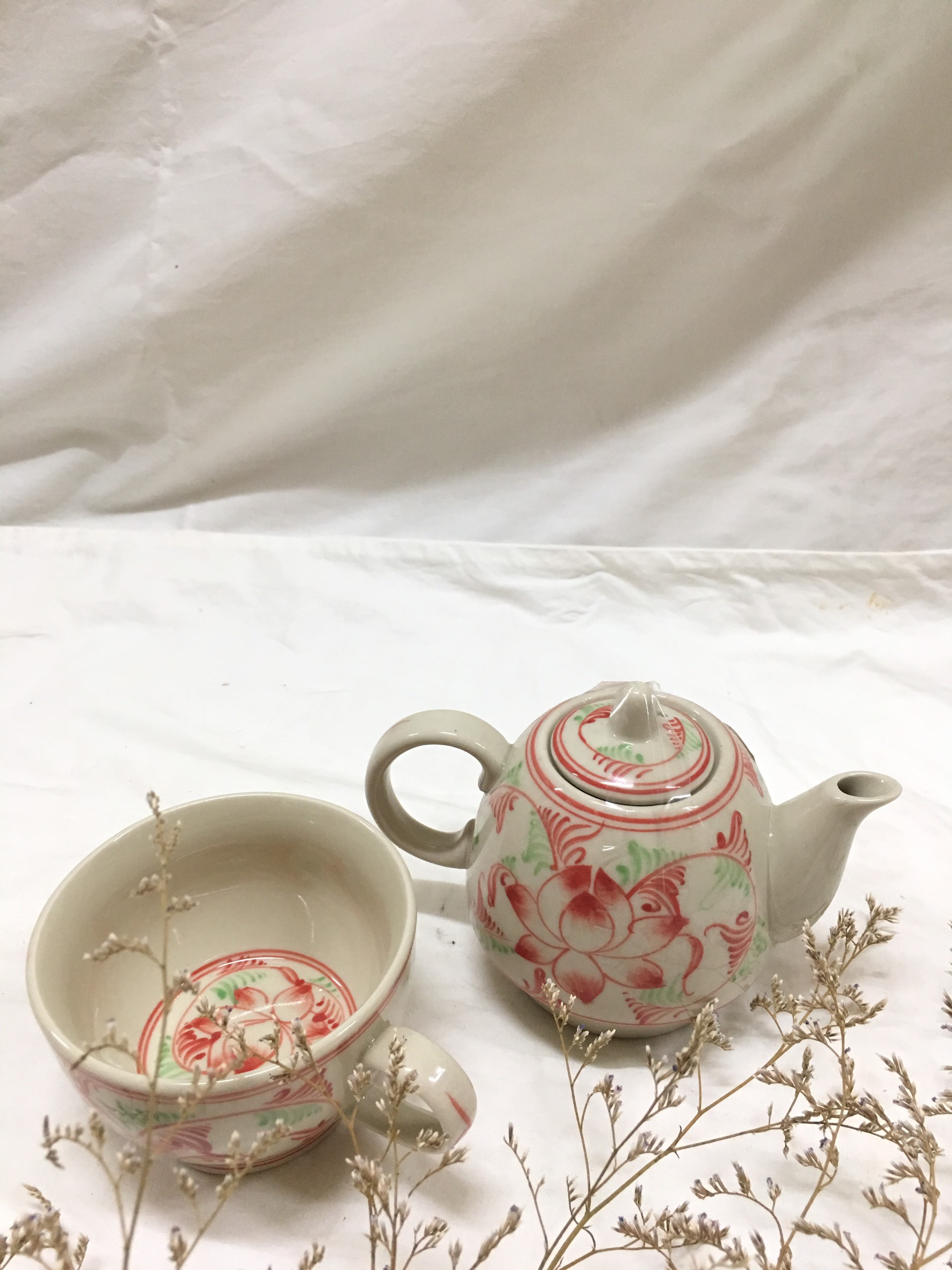 Tea set/ stoneware/ bat trang ceramic/ cup d10 h10/ whole set: h 14cm/ vietnamese unique gifts for international friends