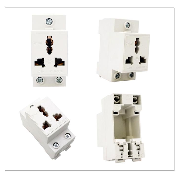 Ổ cắm điện 3 lỗ dạng lắp ray cài át tủ điện dân dụng