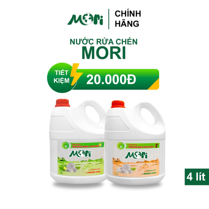 Nước Rửa Chén Tinh Dầu và Thảo Dược Mori Can 4 Lít