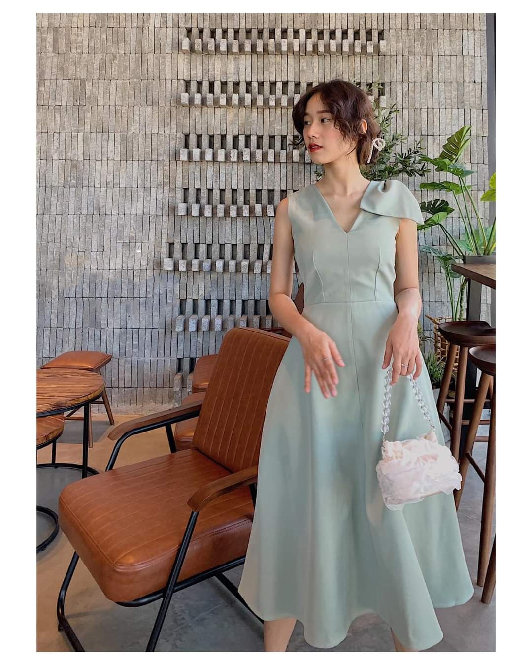 [HCM]Đầm Thiết Kế Sát Nách Dài Nơ Vai