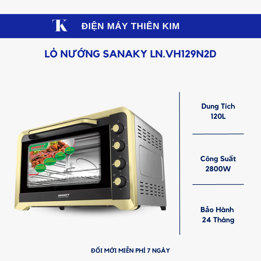 Lò nướng Sanaky LN.VH129N2D 120L 2800W - quạt đảo nhiệt - Bảo Hành 24 Tháng Toàn Quốc - lò nướng điện dung tích lớn