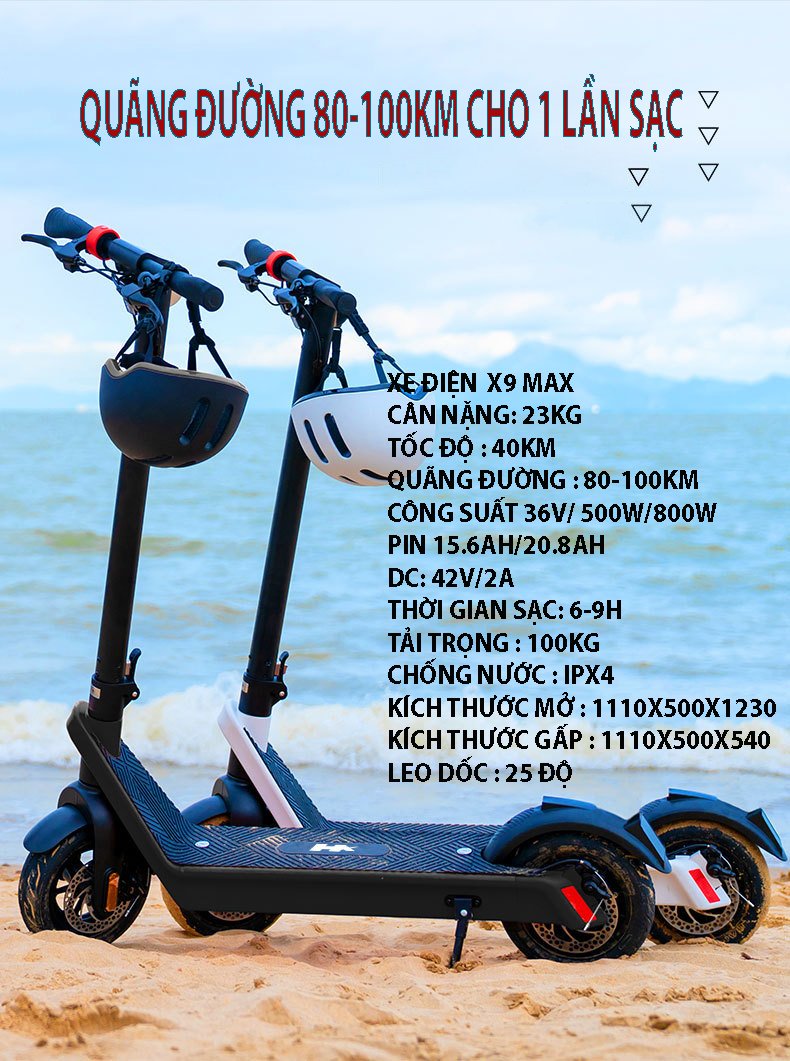 Xe scooter điện X9- MAX đi 100km cho 1 lần sạc