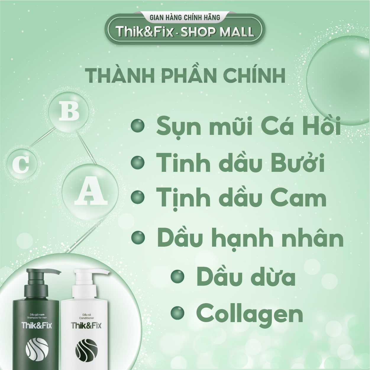 Cặp dầu gội - dầu xả Thik&Fix kích thíc mọc tóc cho Nam