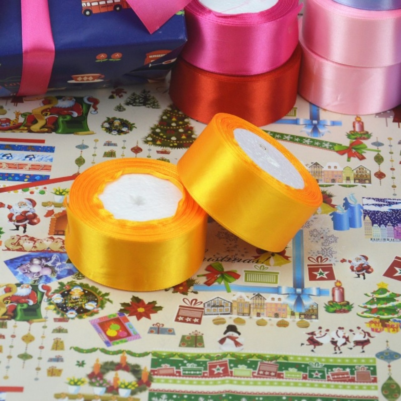 Ruy băng lụa 4cm cuộn 22m sét 5 cuộn