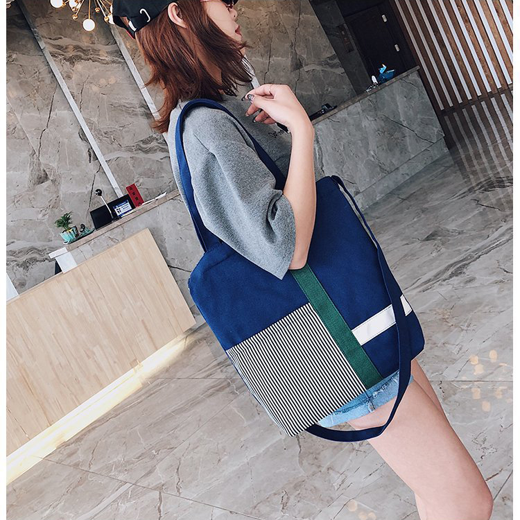 Túi tote vải canvas phối sọc hàng QC