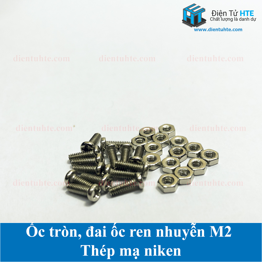 Ốc tròn + Tán ren nhuyễn M2 PM thép mạ niken