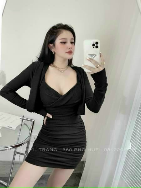 Đầm lụa ôm body kèm khoác thun gân siêu đẹp dx22