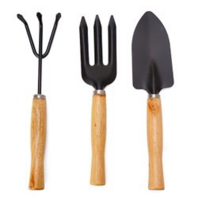 Bộ 3 món dụng cụ làm vườn mini VX03 cán gỗ chắc chắn, làm vườn tiện lợi