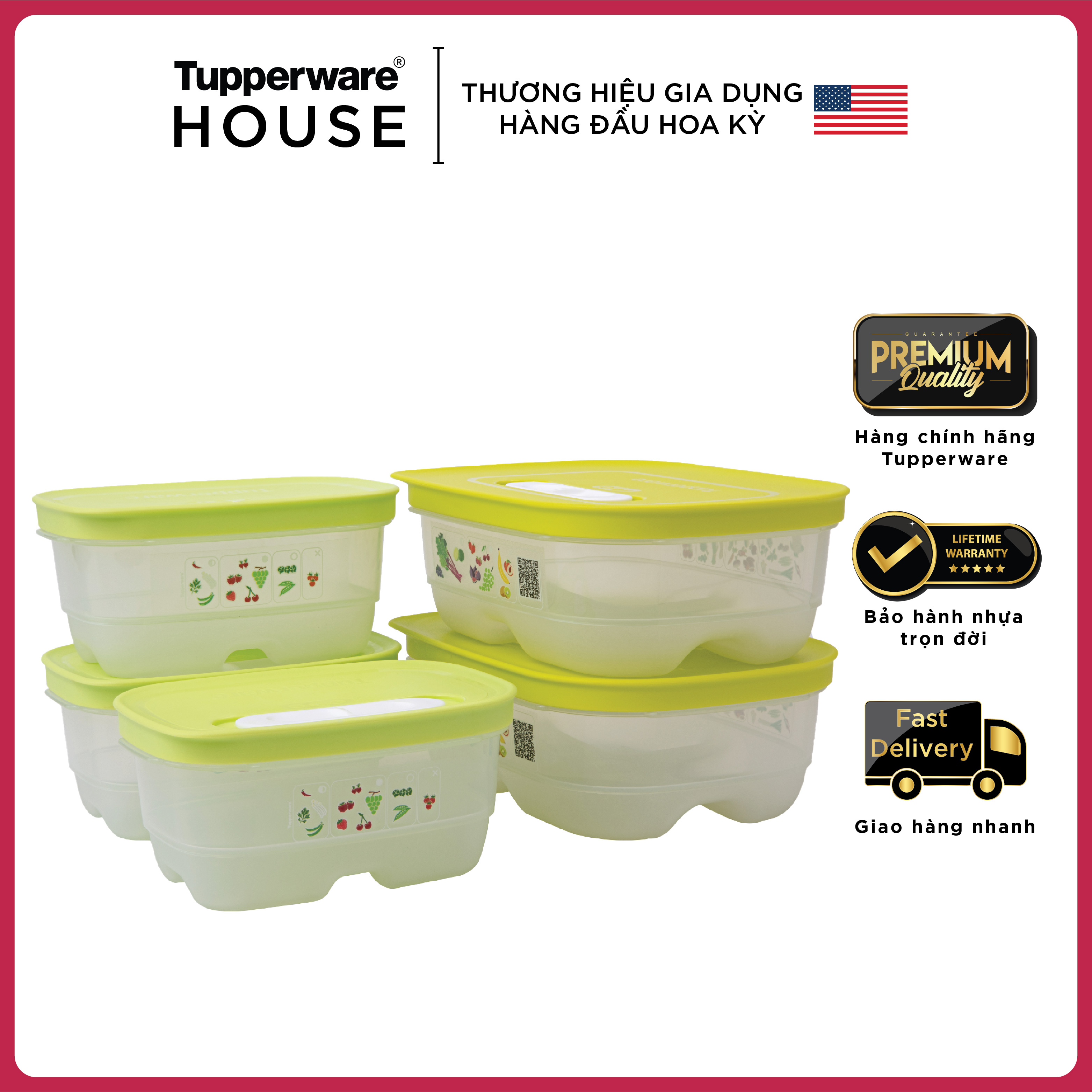 Bộ hộp trữ mát có hút hô hấp Tupperware Ventsmart Five Star