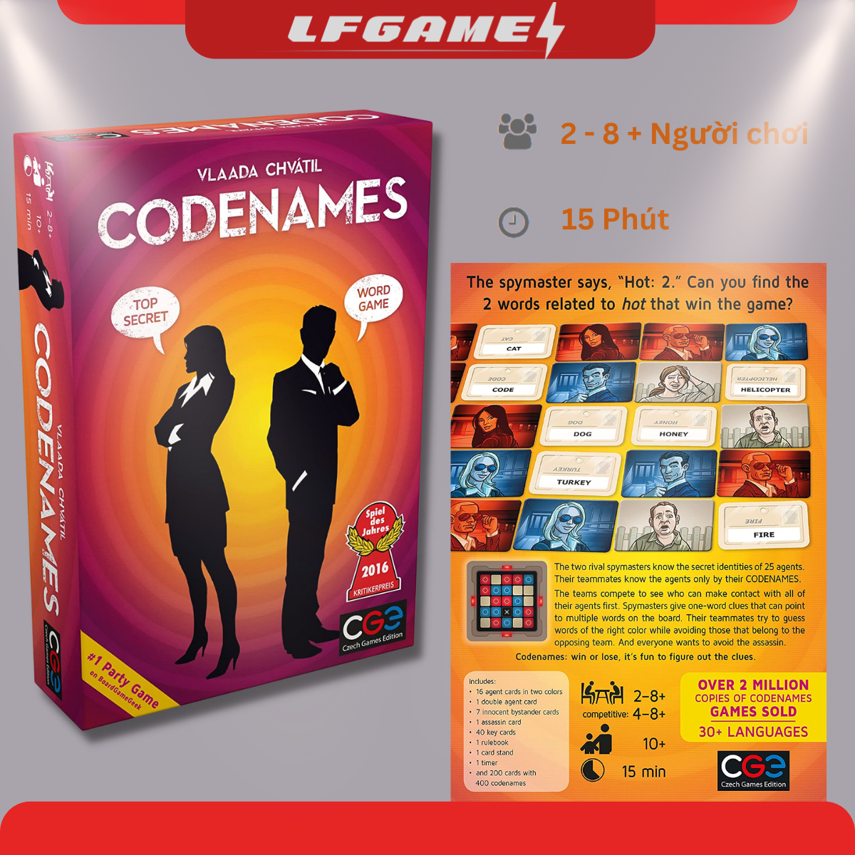 [Bản cao cấp] Bộ Trò chơi Boardgame Codenames - Codenames Picture Words Duet Deep Under Cover tiếng anh
