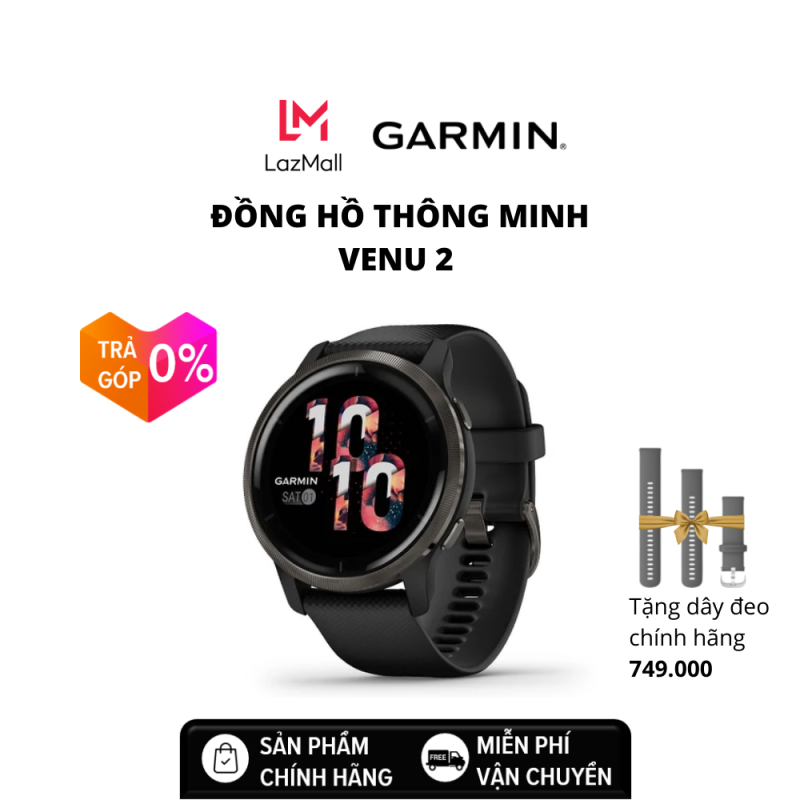 Đồng hồ thông minh GARMIN  Venu 2, GPS, Wi-Fi, Blue Granite + Passivated, KOR/SEA  hàng chính hãng - bảo hành 12 tháng