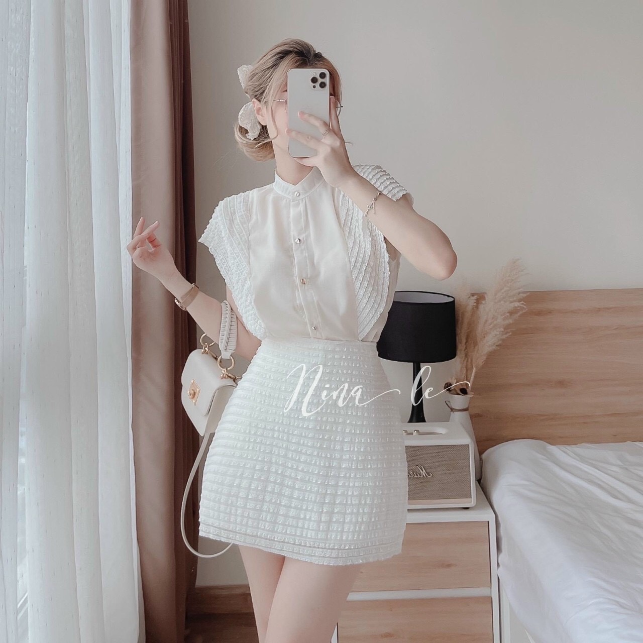 Set áo sơ mi trắng tay ngắn phối ren kèm chân váy ôm nữ tính sang trọng, set váy kèm áo cánh dơi hàng nút kiểu màu trắng dịu dàng nhẹ nhàng, set đồ hot girl sang chảnh siêu xinh dx