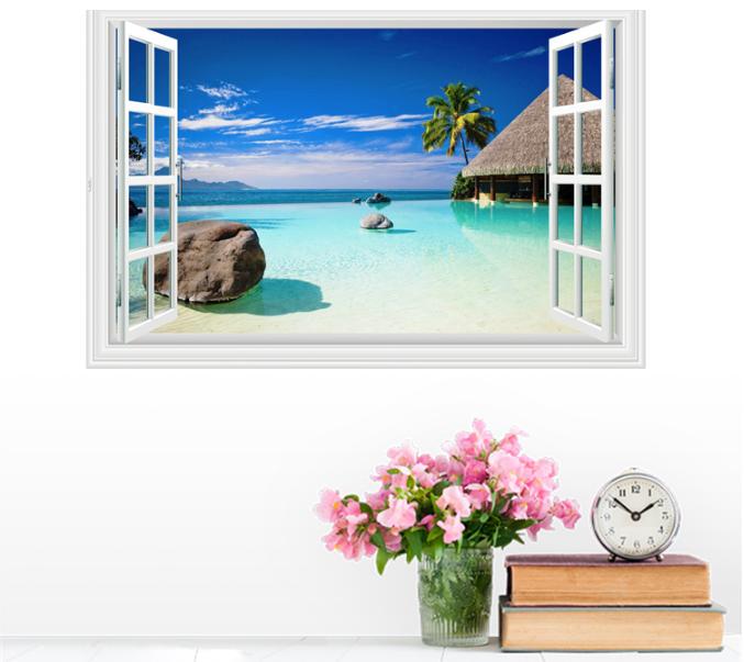 Decal trang trí Cửa Sổ Hòn đá bãi biển lớn. Nhựa PVC độ bền cao, không thấm nước. 100% thương hiệu mới, chất lượng cao