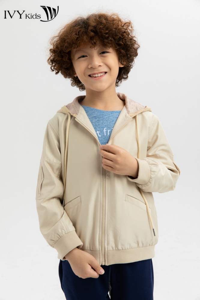 Áo khoác thu khaki bé trai IVY moda MS 77K1154