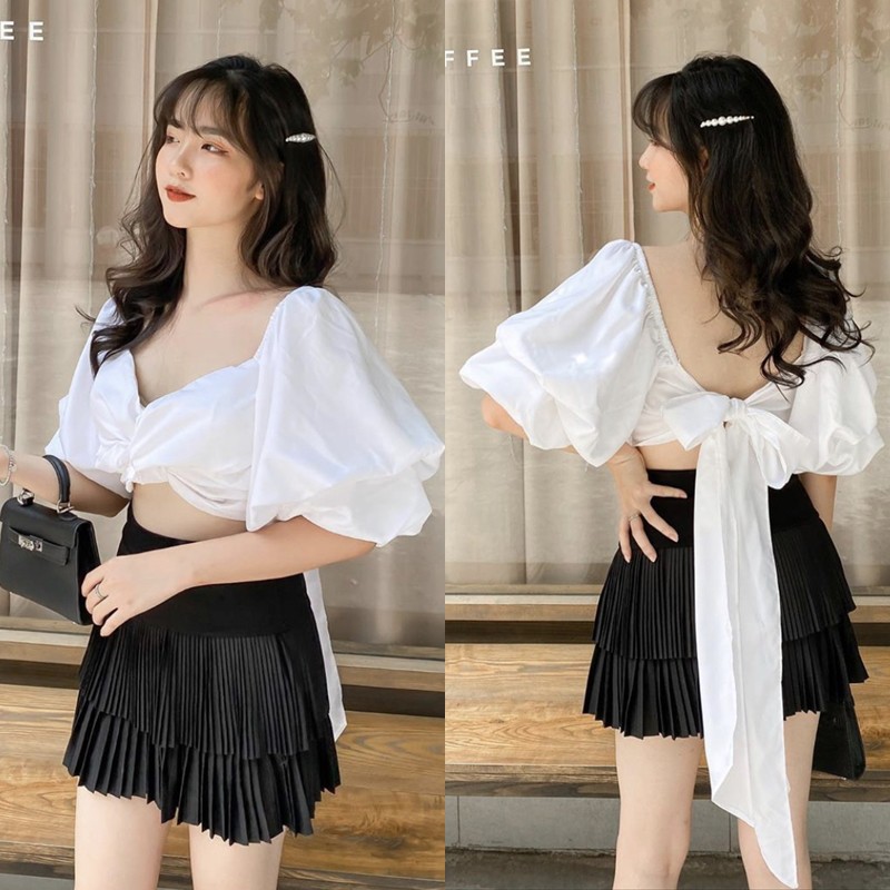[HCM]Áo Xoắn Ngực Thắt Nơ Lưng - Mặc 2 Kiểu (TRẮNG)