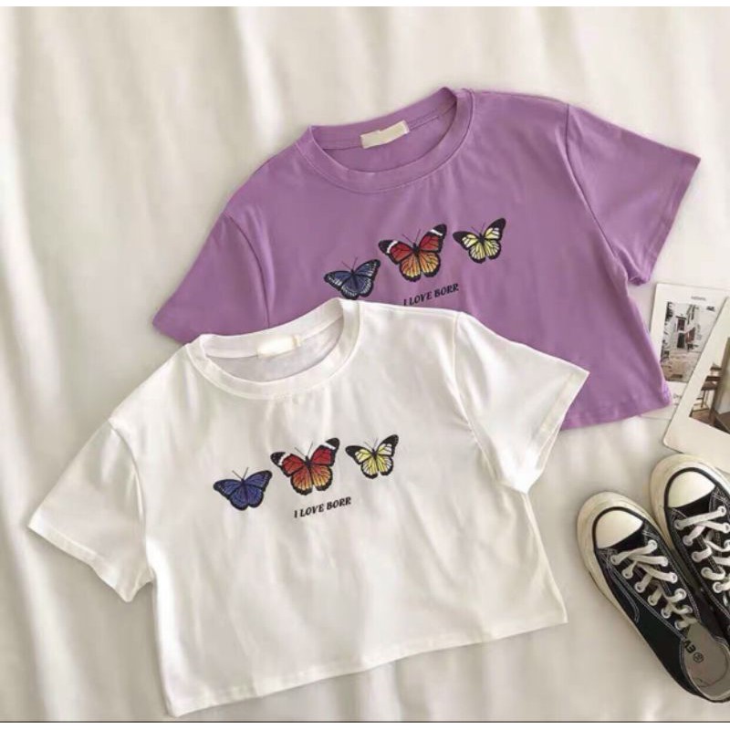 [HCM]Áo croptop nữ- croptop tím hình 3 con bướm