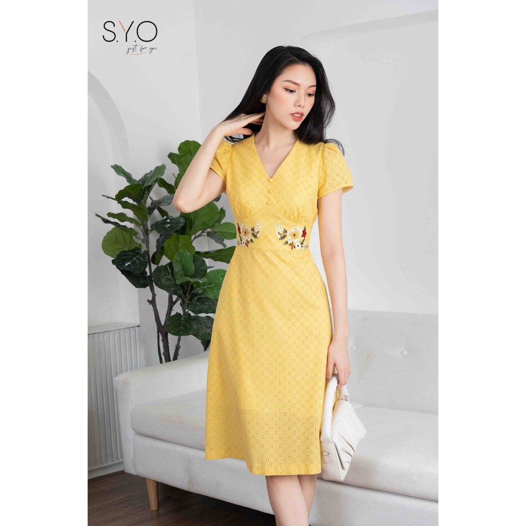 Đầm A Vải Thô Thêu Đục Lỗ D3012-21