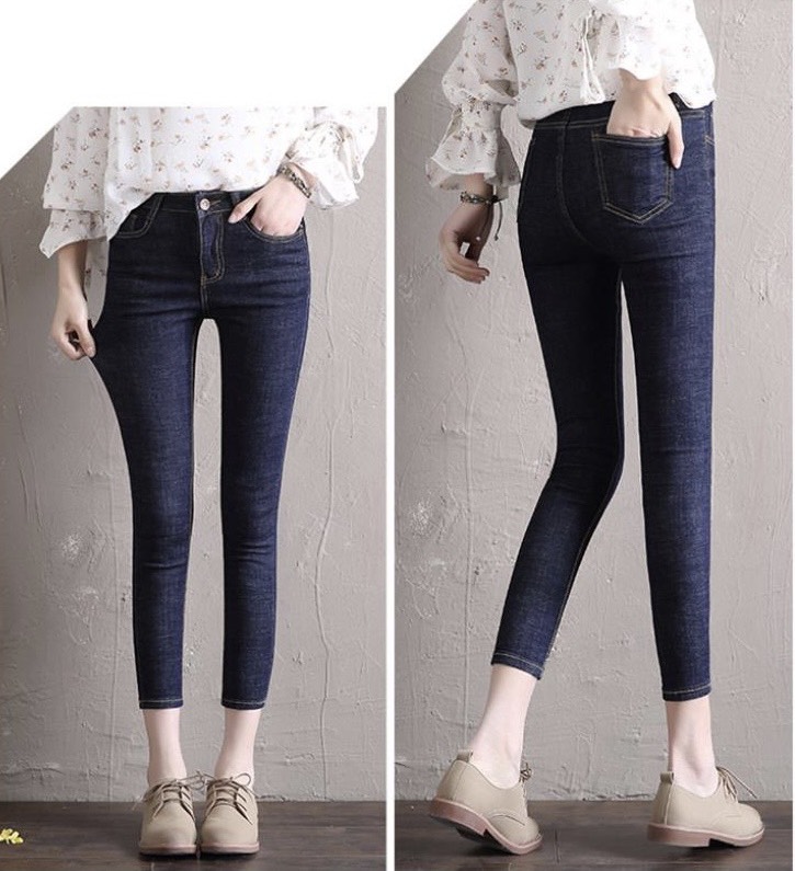 [HCM]Quần jean nữ BIGSIZE dài 9 tấc trơn truyền thống màu xanh muối tiêu lưng cao co dãn mạnh dành cho người béo 3755 3784 - MoliJeans