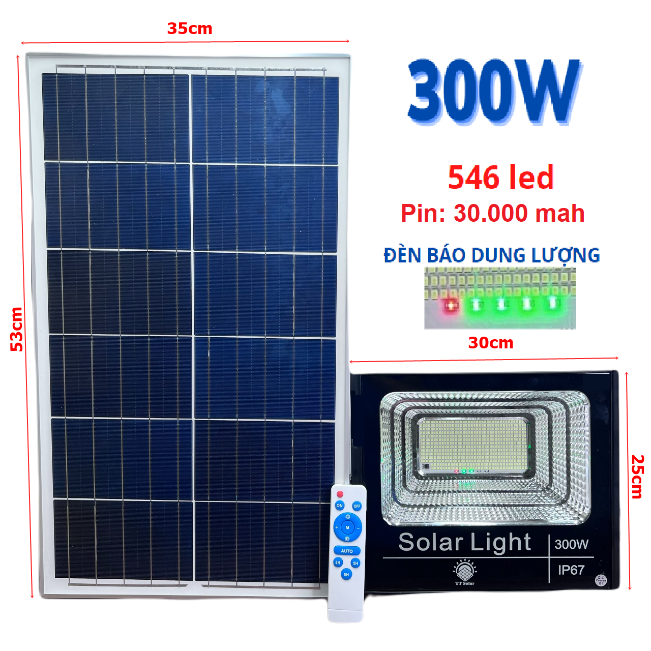 Đèn năng lượng mặt trời, đèn năng lượng trời, đèn lăng lượng mặt trời, Đèn pha năng lượng mặt trời100w 200w 300w, 500w, 700w, 800wcó đèn báo dung lượng, Chống nước IP 67, BH 2 năm Led Thắng Trang