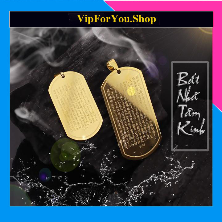 MẶT DÂY CHUYỀN BÁT NHÃ TÂM KINH MÀU VÀNG (tặng dây chuyền cao su 2 li hoặc 3li khóa inox không đen) cầu bình an mang may mắn.