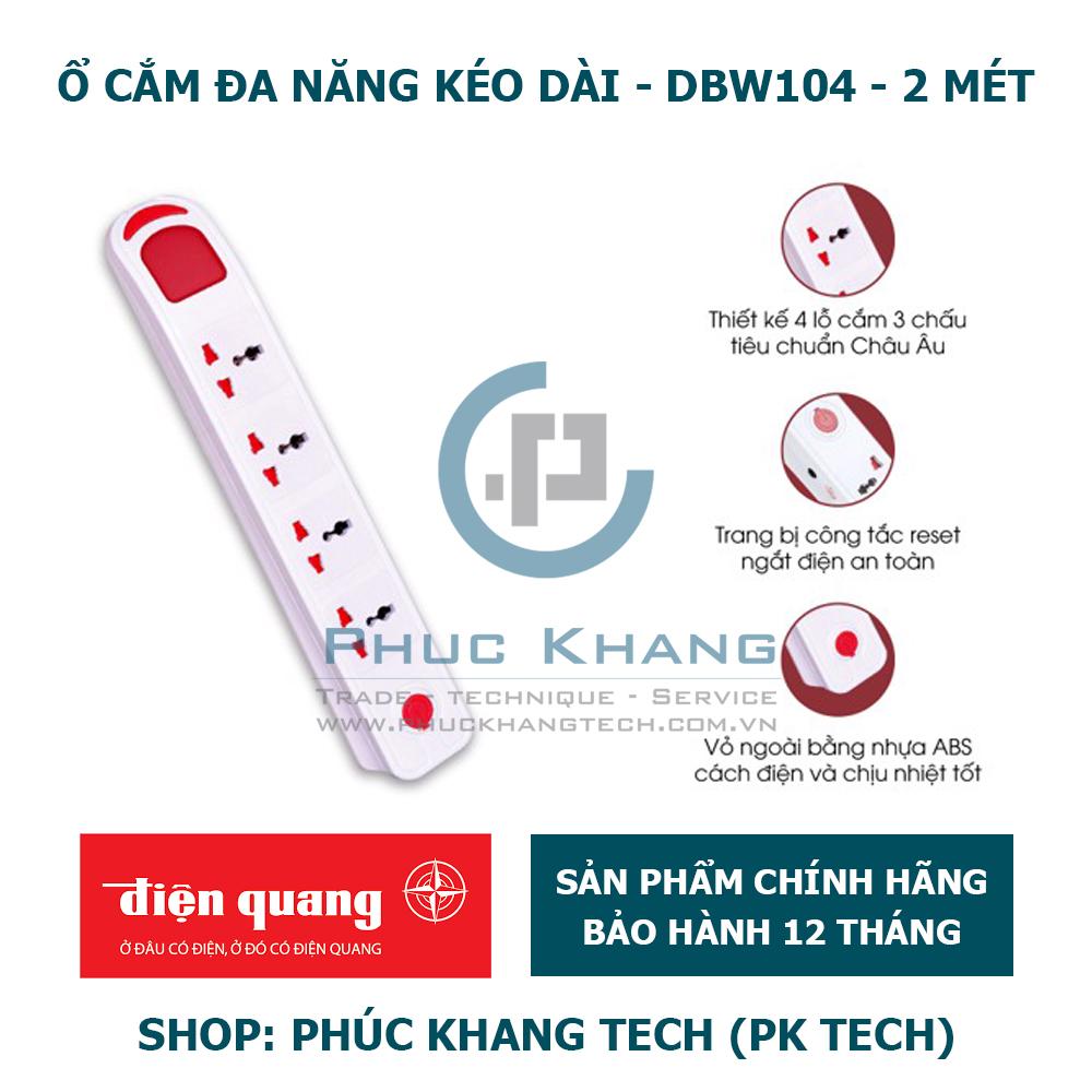 Ổ Cắm Điện Quang ĐQ ESK DBW104 - 2m, Kiểu Tàu Siêu Tốc, 4 Lỗ 3 Chấu (Phúc Khang Tech)