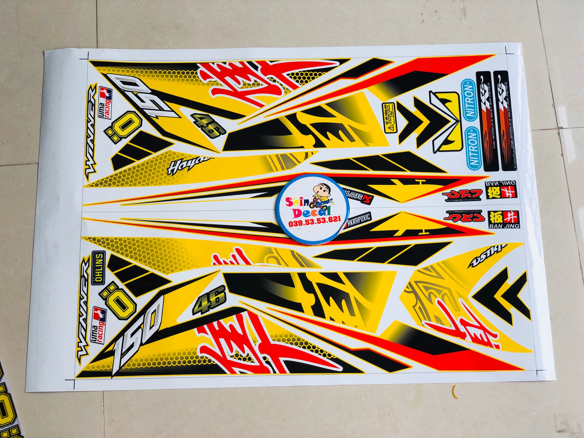 Tem rời dán xe winner hayabusa vàng đen
