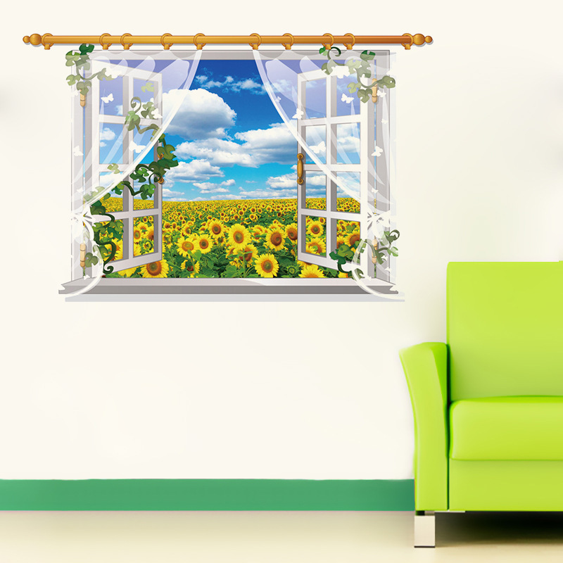 Decal dán tường cửa sổ hoa hướng dương