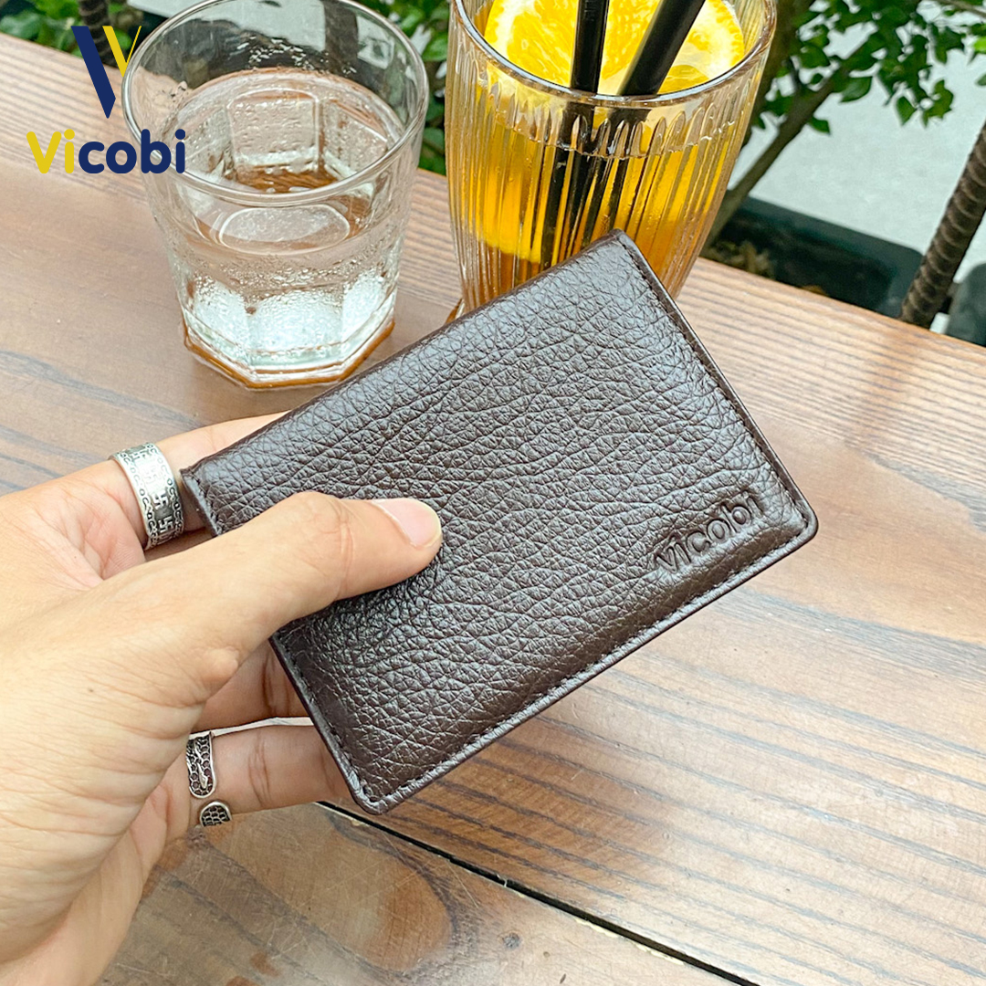 Mini wallet cowhide vicobi M1, wallet card ATM compact portable, to be ID card, gplx new, new, made in Vietnam