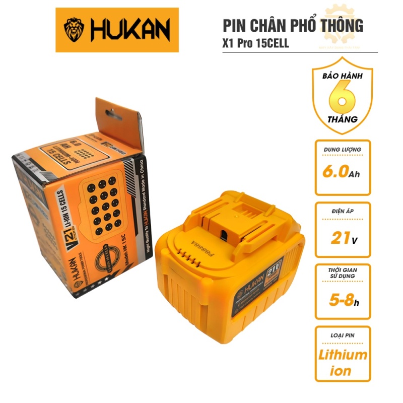 Bảng giá Pin HUKAN 15cell 21V 6Ah Li-ion Dung Lượng Cao Chân Pin Phổ Thông Cho Dòng Máy Khoan X1 X6 X7 X8 X9 AG-PR99 Cưa Máy