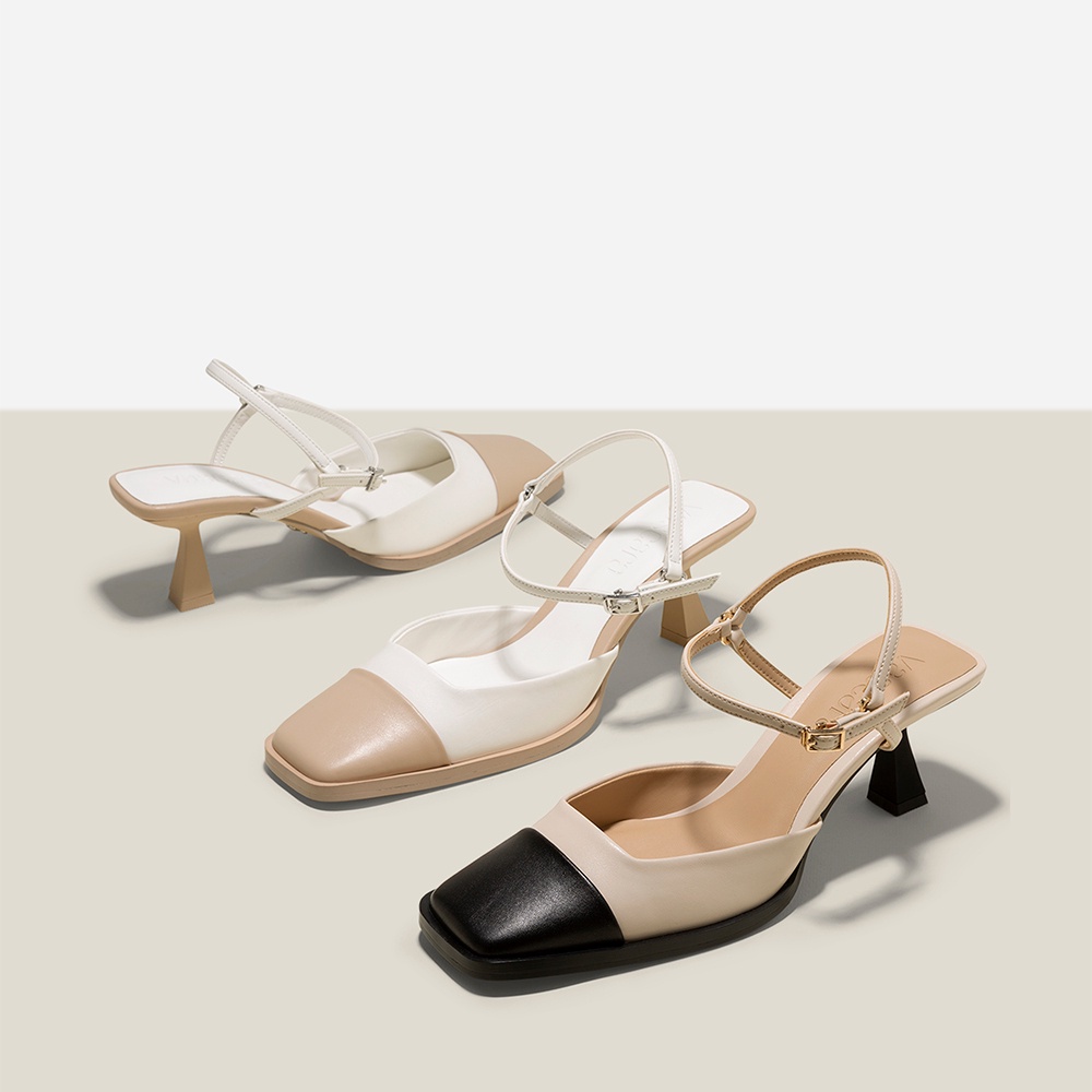 [Ưu đãi voucher 10%] Vascara Giày Bít Spool Heel Nhấn Mũi Phối Layer - BMN 0595