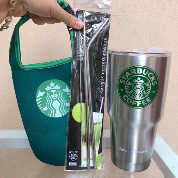 Cốc Ly Giữ Nhiệt Thái Lan 900Ml Màu Bạc (Kèm Túi Và Ống Hút)