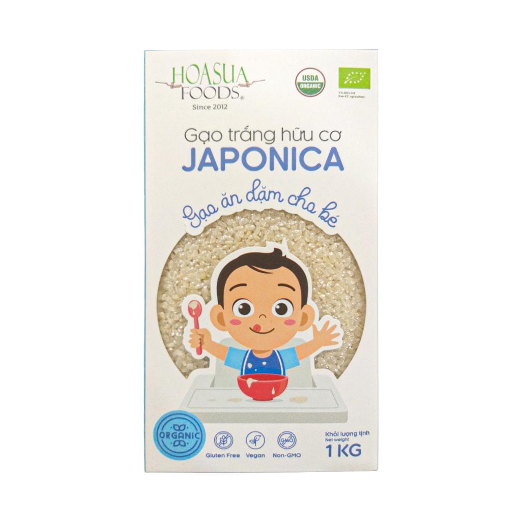 Gạo trắng hữu cơ Japonica Hoa Sữa 1kg, Gạo ăn dặm cho bé - Caracao Food