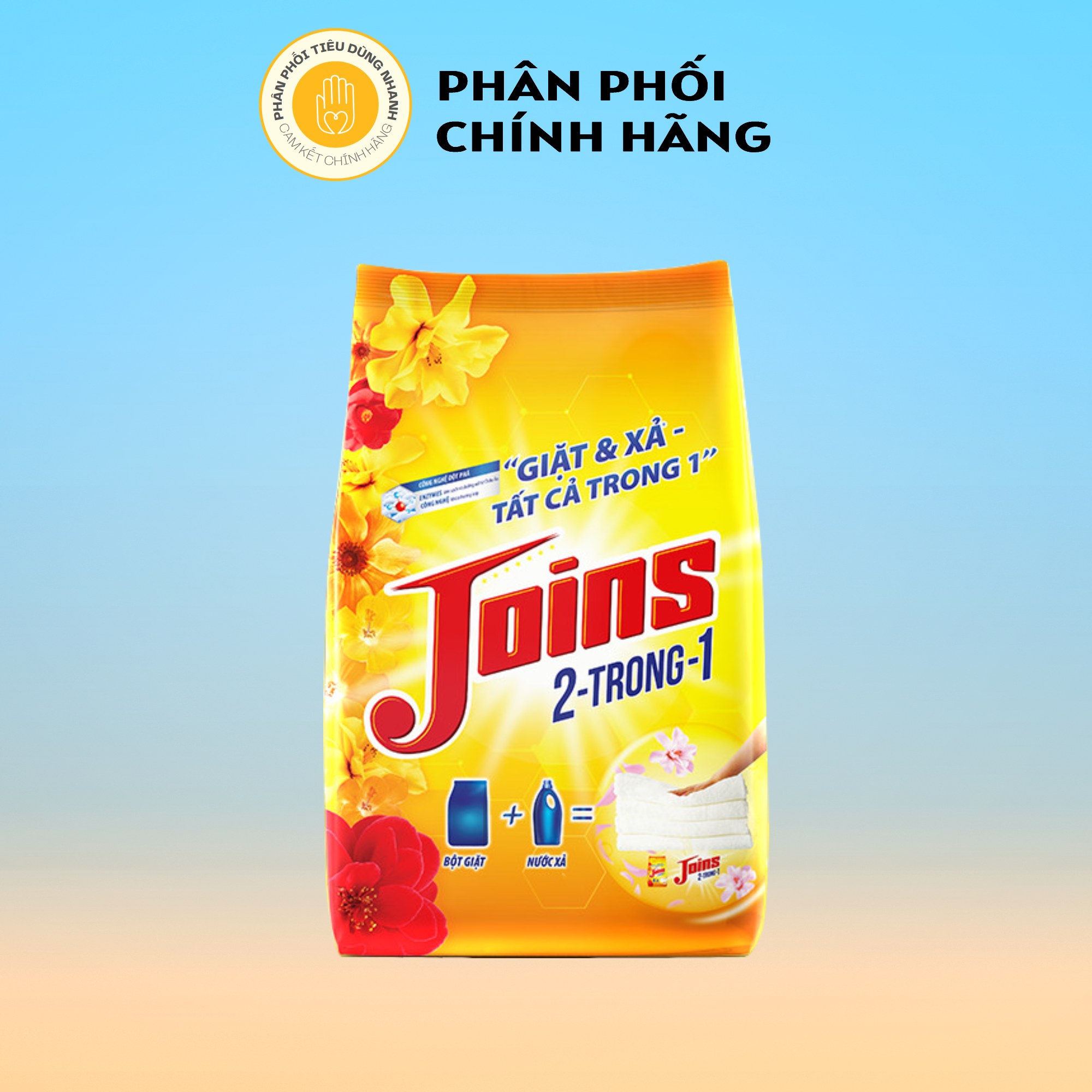 Bột giặt joins 2 trong 1 giặt & xả 3kg/gói