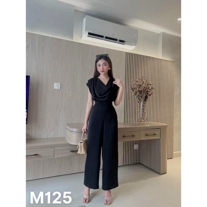 Jumpsuit nữ sát nách vải lụa cổ đổ dáng dài trơn M125