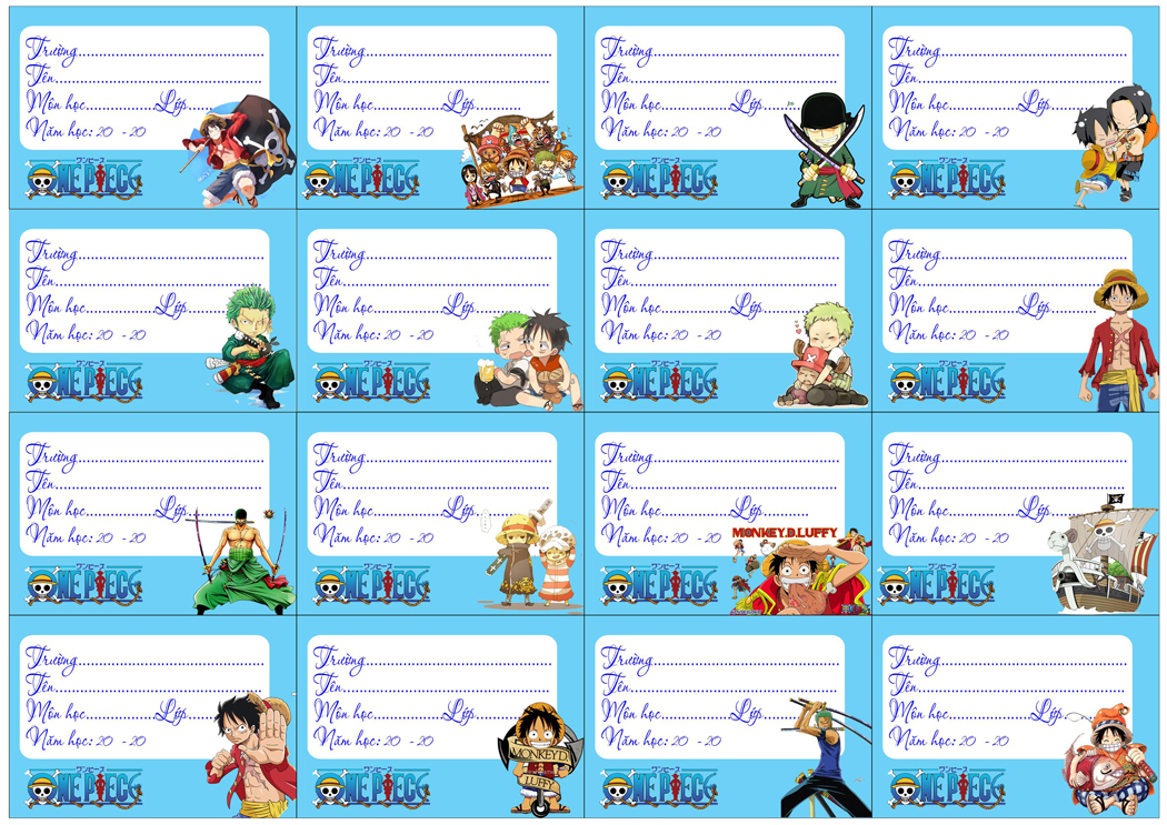 Nhãn vở set 32 đến 80 nhãn One Piece ANIME MANGA