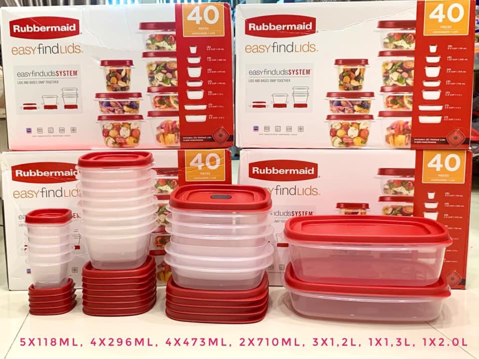 [HCM] Bộ 20 hộp Rubbermaid Easy Find Lids (40 món)