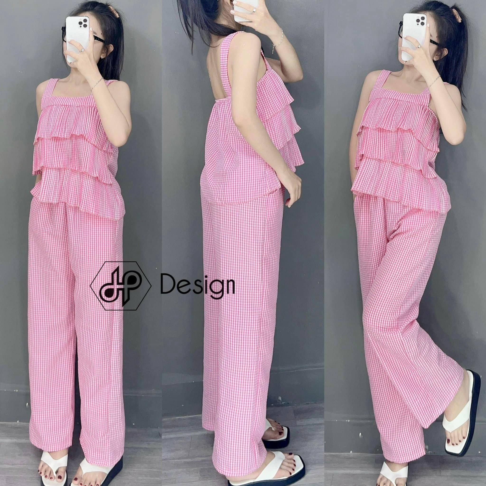 Set dập ly áo tầng 2 dây họa tiết caro