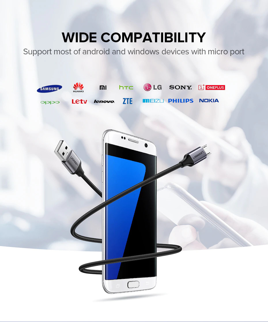 Cáp sạc USB 2.0 A sang Micro Ugreen US290 | Sạc nhanh cho Samsung Xiaomi HTC | Vỏ sợi siêu bền | Bảo Hành 1 đổi 1 18 tháng | 60144 60145 60146 60147 60148 60403 60151 60152 60153 60149 60150 60404