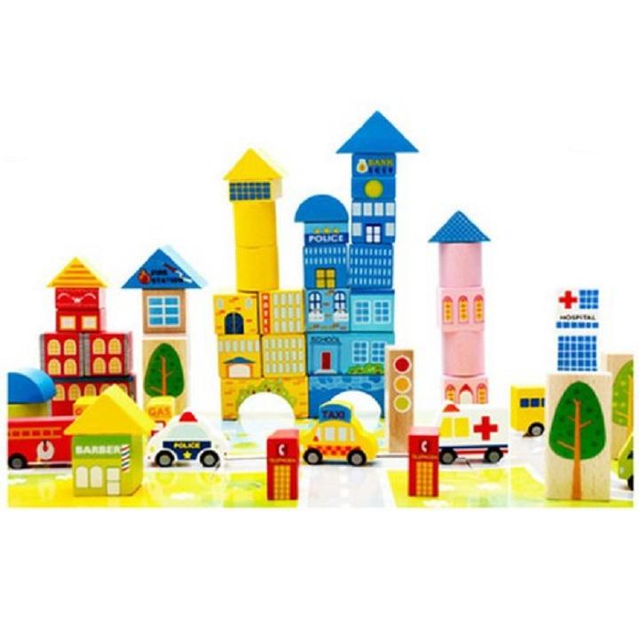 Bộ đồ chơi lắp ghép thành phố bằng gỗ 62 chia tiết
