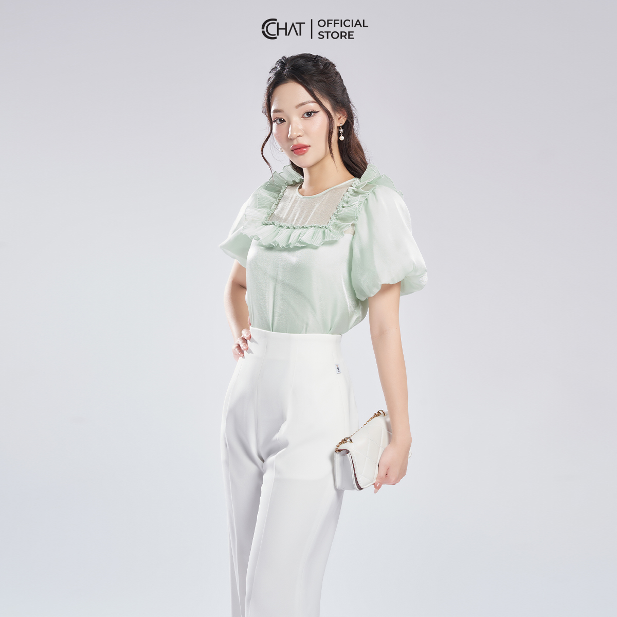 Áo Kiểu Nữ CCHAT Bèo Dập Ly Chất Voan Cao Cấp 13ANV2003ST