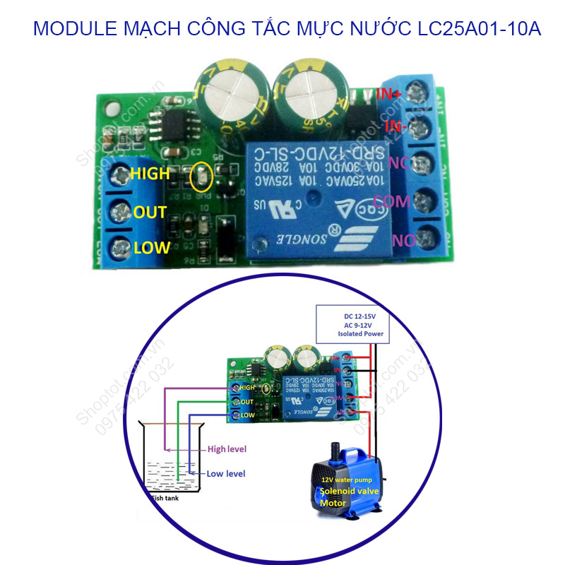 Module mạch công tắc cảm biến mực nước 2 mức cao và thấp LC25A01-10A