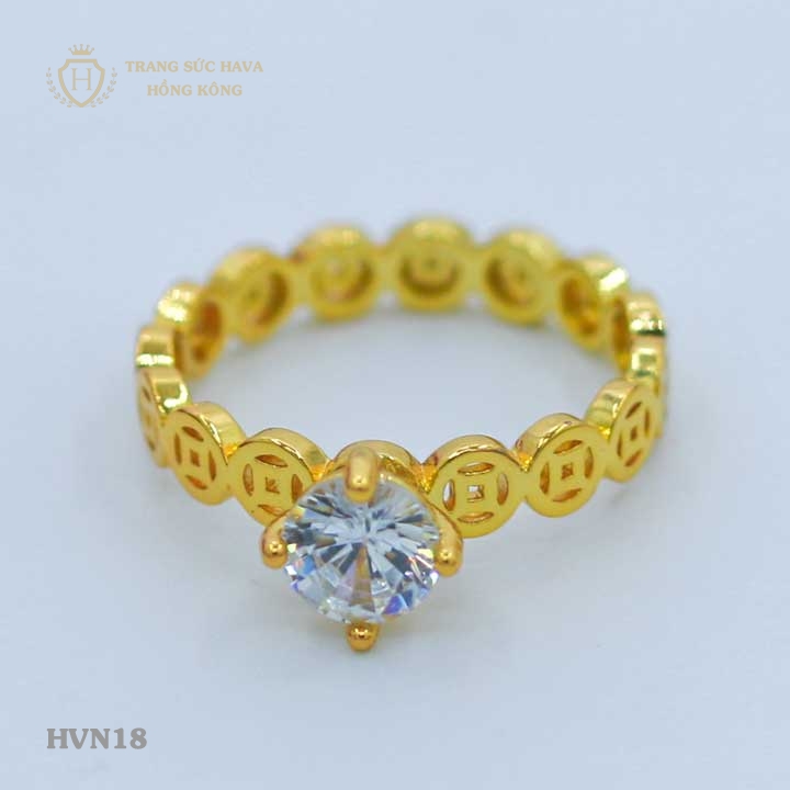 Ring female money applique stone fortune lucky fortune, titanium plating real gold 10K, 18K, 24K high-end (not black)-jewelry Hava Hong Kong style fashion