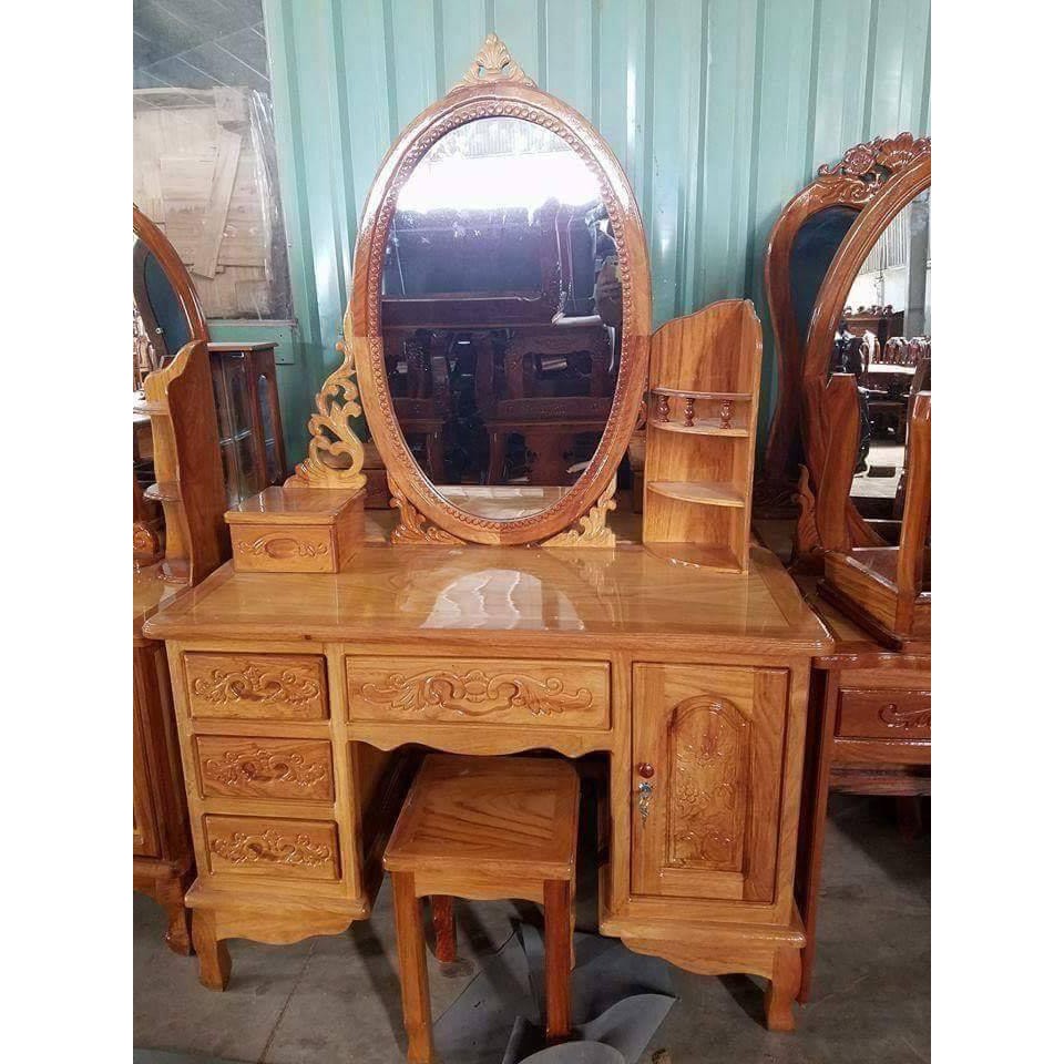 Bàn trang điểm gỗ gõ mẫu hiện đại ngang 110 cm